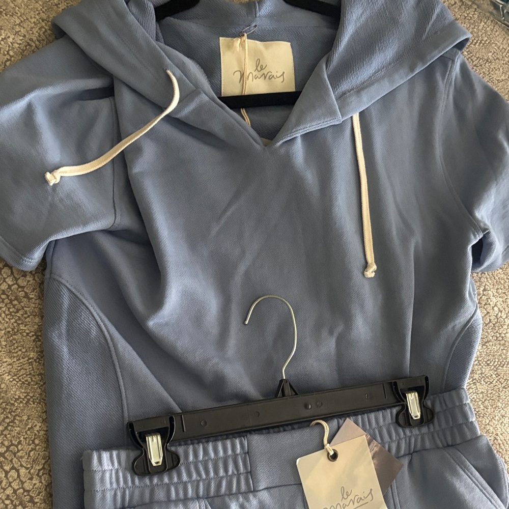 Le Marais Women's Light Blue Hooded Short-Sleeve Top.   retails for $128.